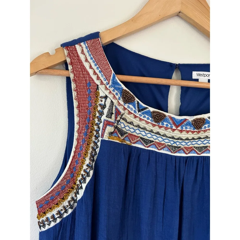 Westport womens dress blue with embroidery size L tank knee length - Image 2
