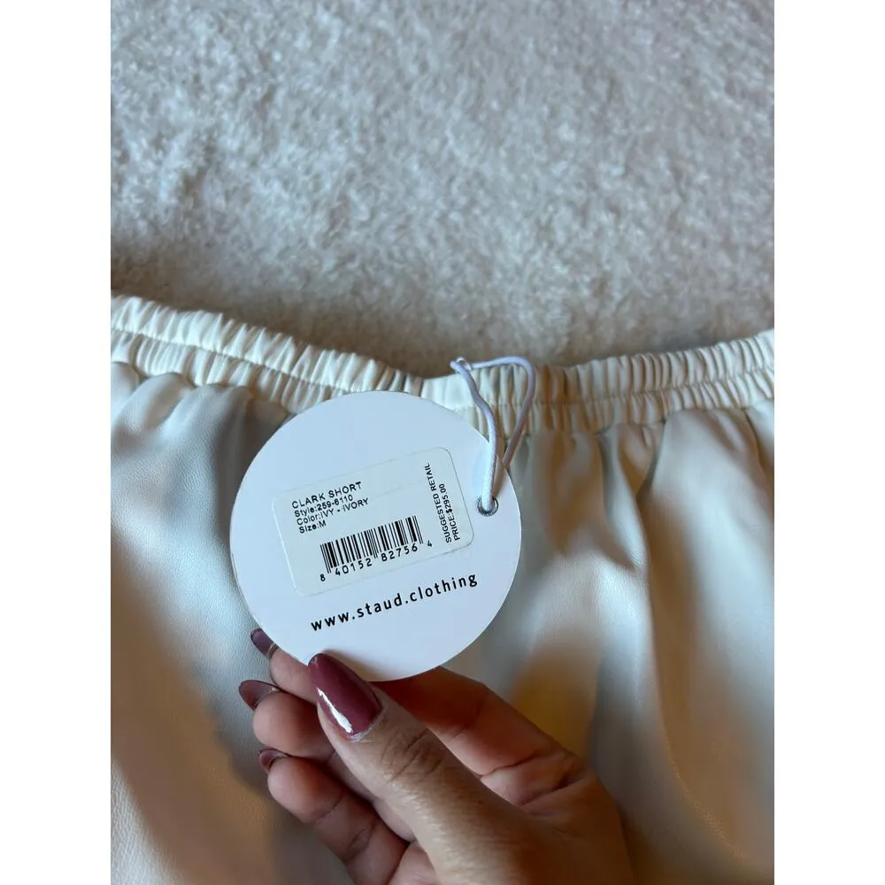 NWT $295 Ivory Vegan Leather‎ Short Size Medium White - Image 4