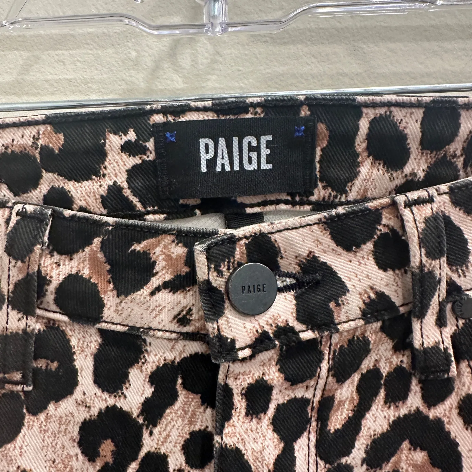 PAIGE Hoxton Ankle Skinny Jeans Tan Black Leopard Print Raw Hem Indie Sleaze 25 - Image 5