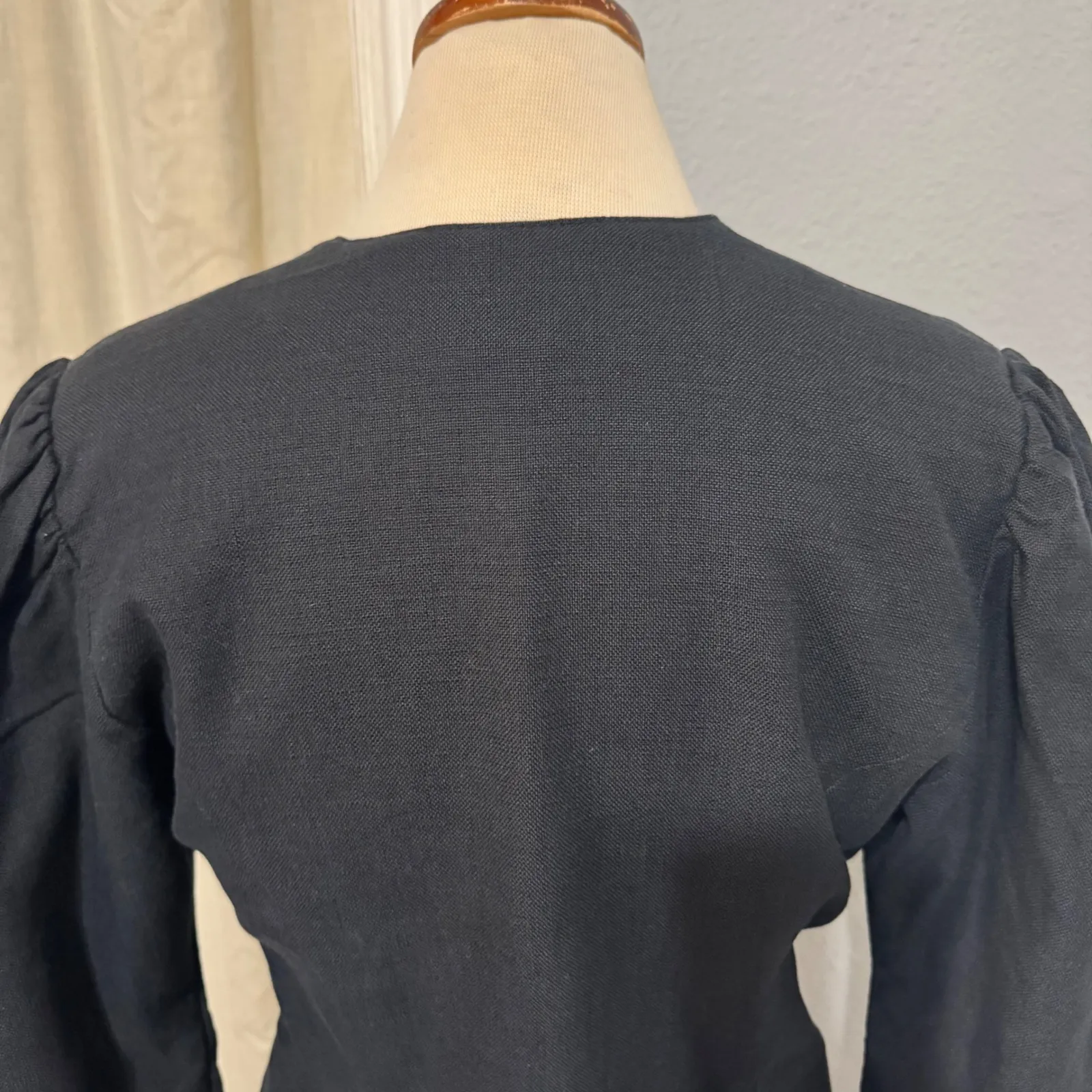 Vintage Original Alpen Trachten Cropped Jacket Blazer Puff Sleeve Tailored Sz 40 Black - Image 6