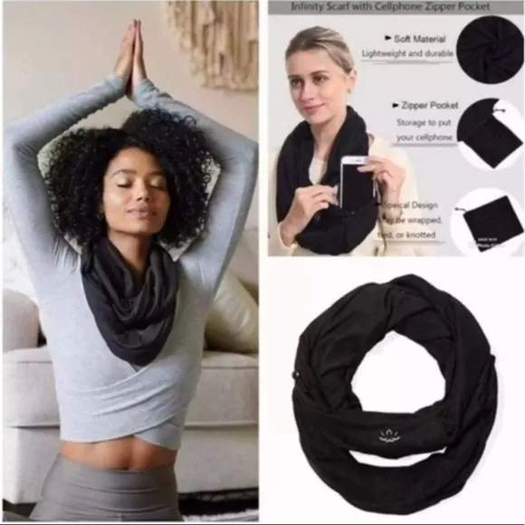 Beyond Yoga Pocket Infinity Scarf in Black One Size - Image 2