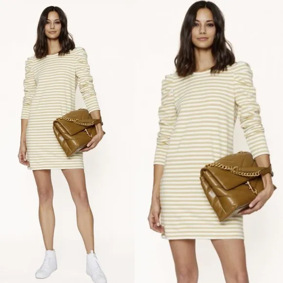 NWOT Rebecca Minkoff Talia Dress In Color Camel/Ecru Stripe - Image 2
