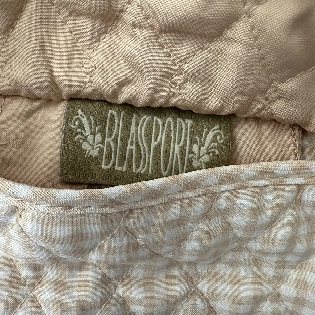 Vintage Bill Blass Gingham Reversible Quilted Chore Coat Beige and White Large - Image 7