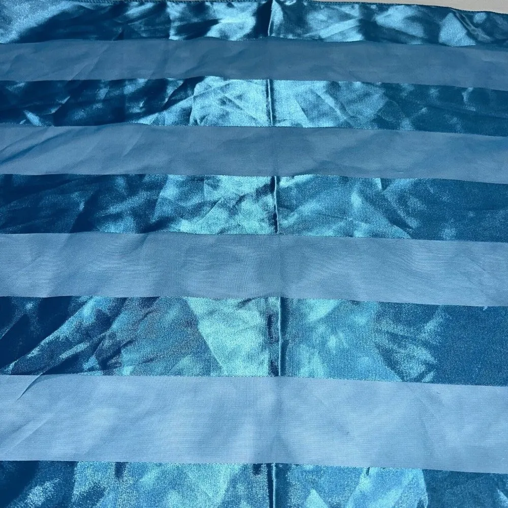 Square Scarf Turquoise Blue Striped 20" Silk Feel Polyester Womens Kusan Trading - Image 2