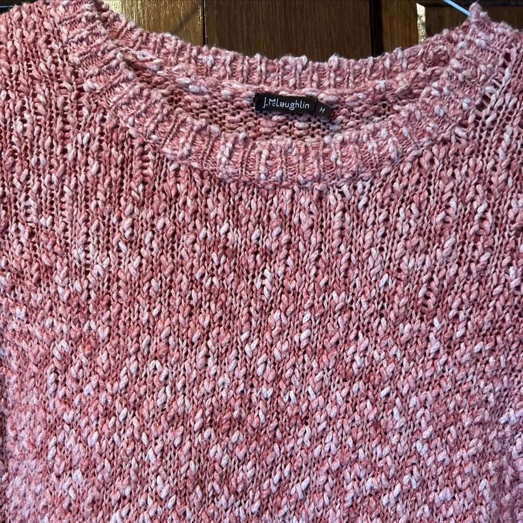 J. McLaughlin Cotton Blend Crew Neck Pink Sweater Size Medium High Low Hem - Image 4