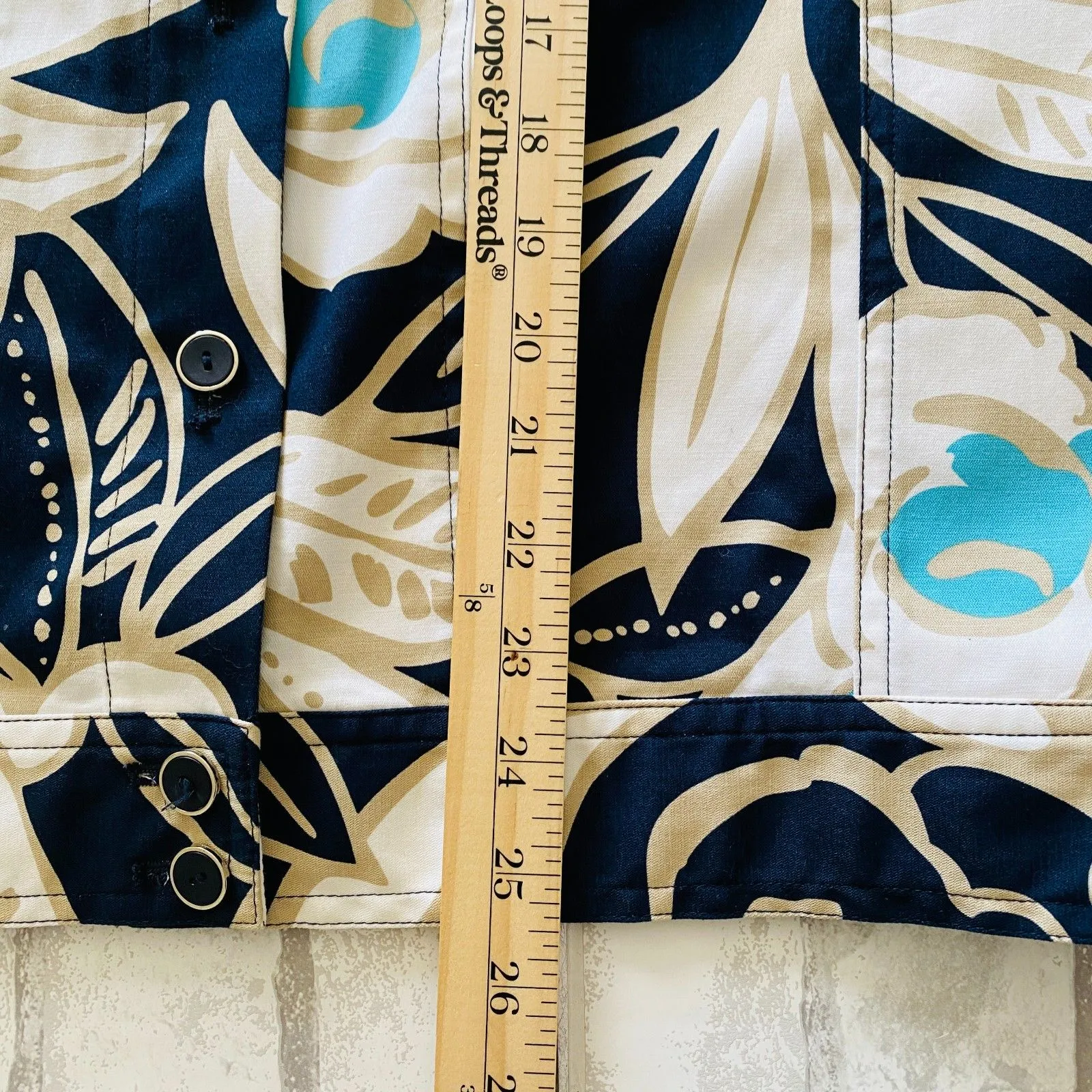 Alfred Dunner Floral Blazer Buttons Cotton Blend Stretch Jacket -Light Stain 12 - Image 6