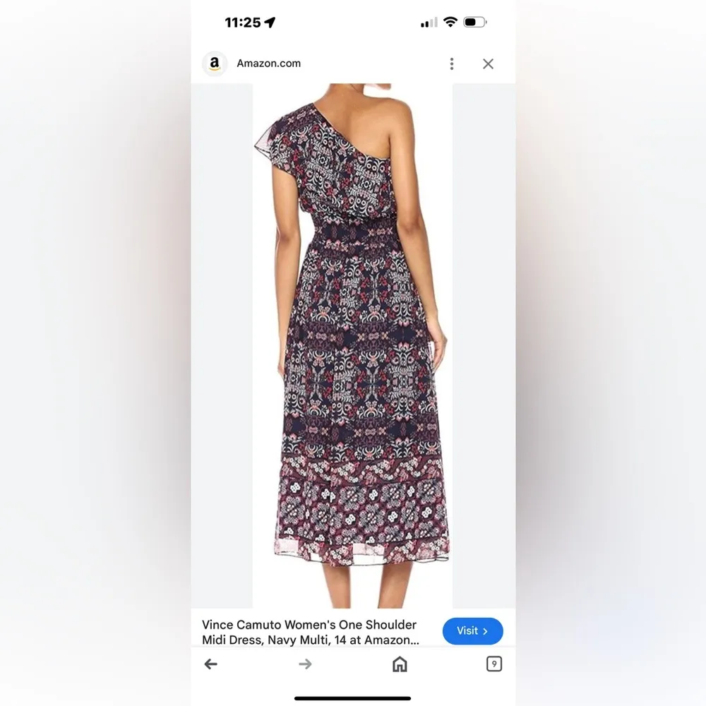 Vince Camuto one shoulder midi dress navy floral ruffle size 8 lined - Image 6