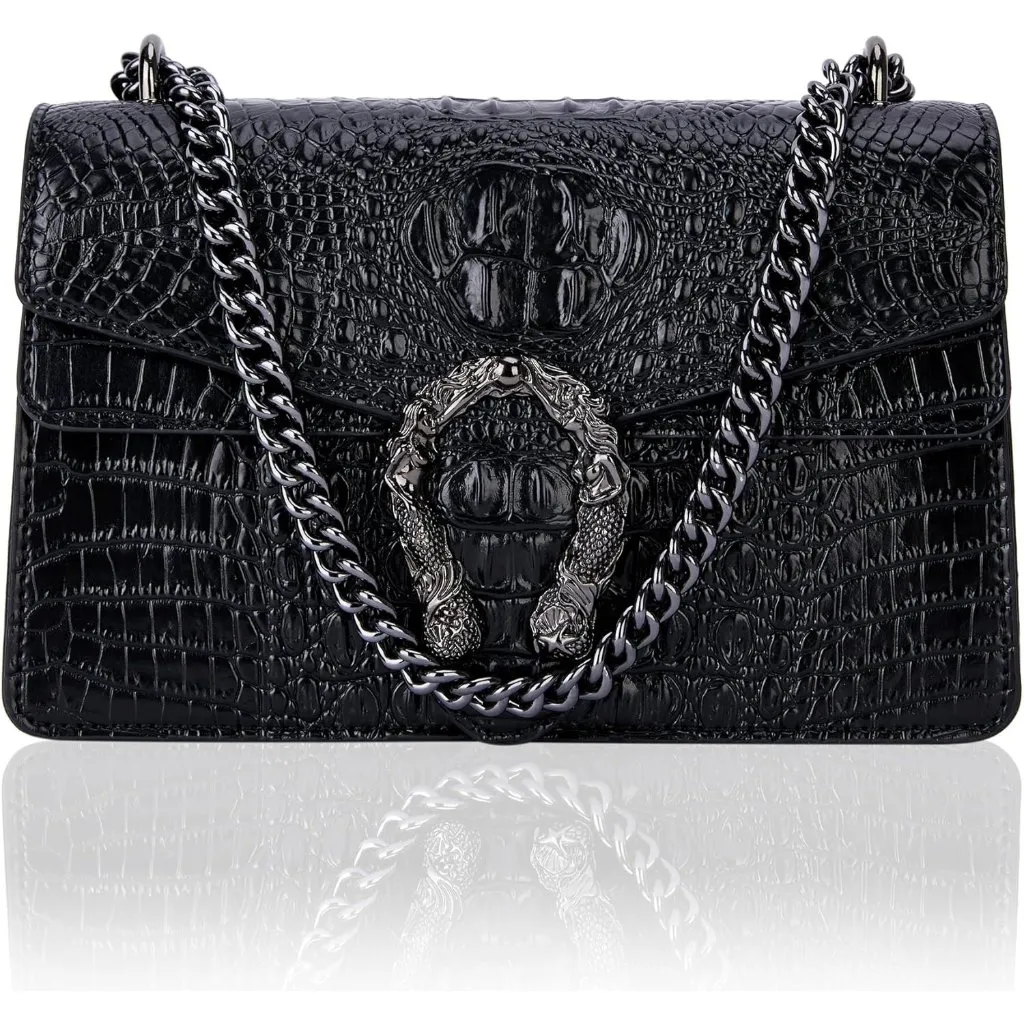 ⚡ Women's Crocodile Black Snake Leather Print Casual Satchel Crossbody Handbag - Image 3
