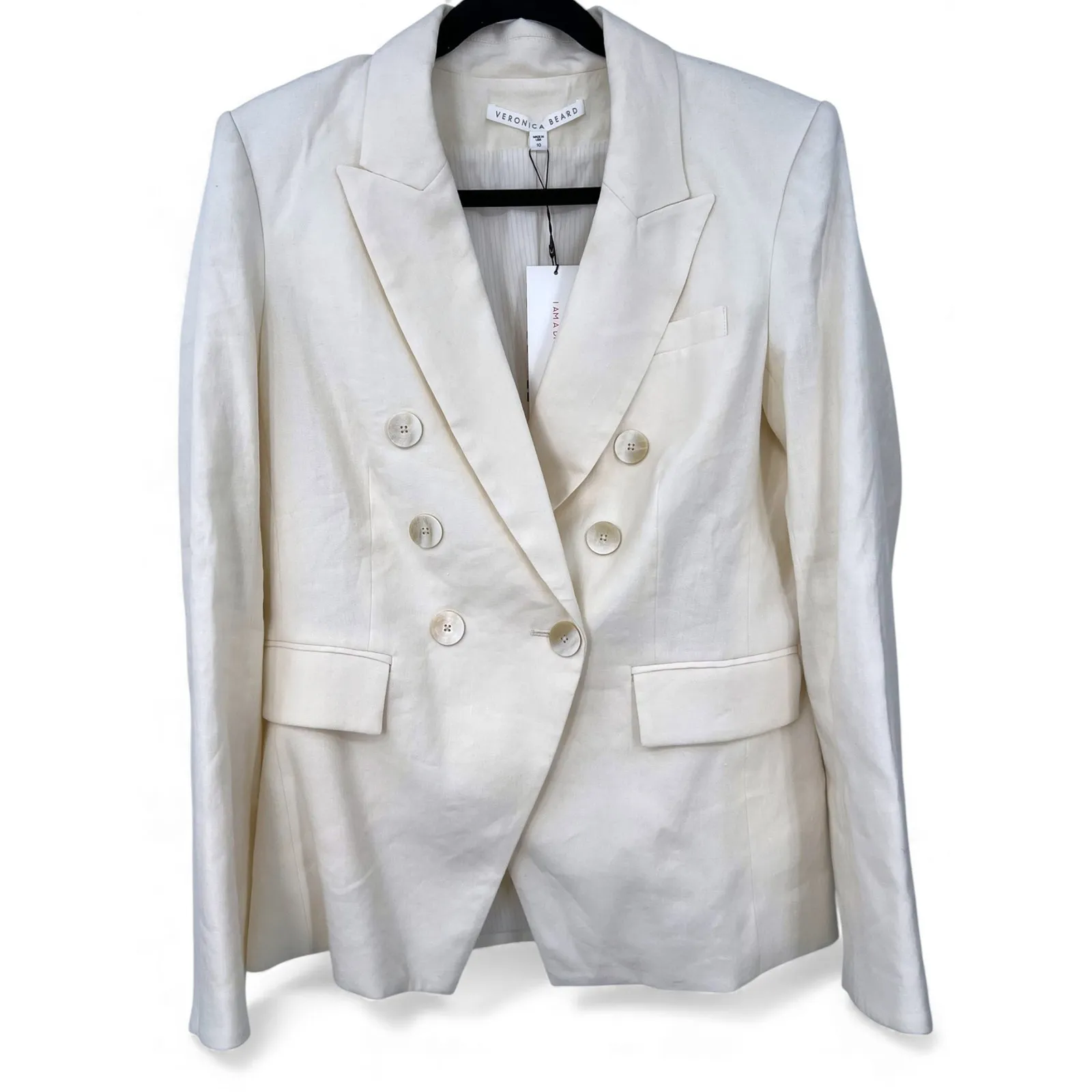 NWT Veronica Beard  | 10 | Miller Dickey Blazer Linen Double Breast Women Ivory - Image 2