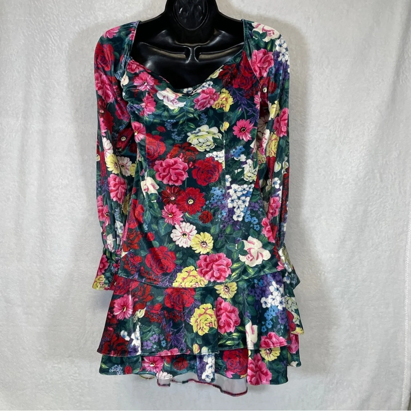 Revolve Rococo Sand Tallia Velvet Floral Ruched Mini Dress in Deep Green Size M‎ Size M - Image 6