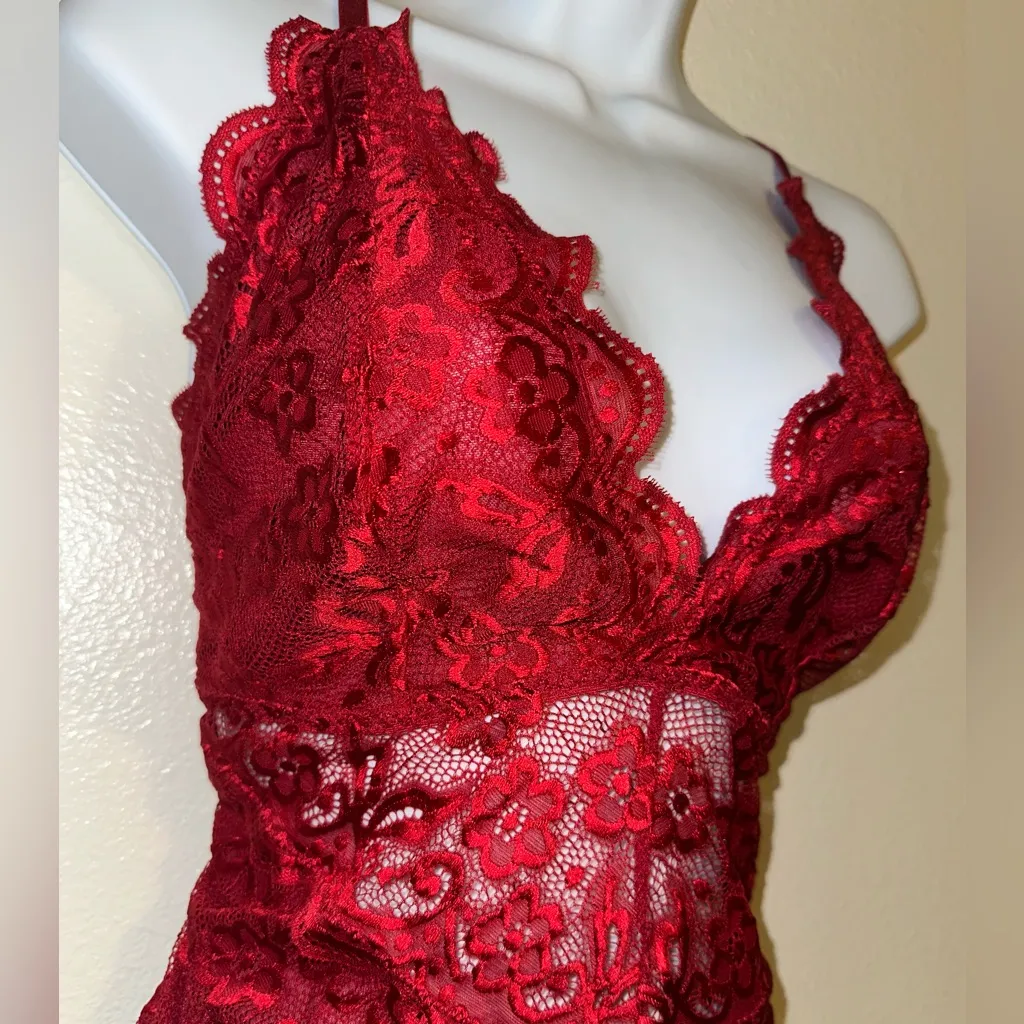 Floral Lace Teddy Bodysuit Red Size 1X - Image 3