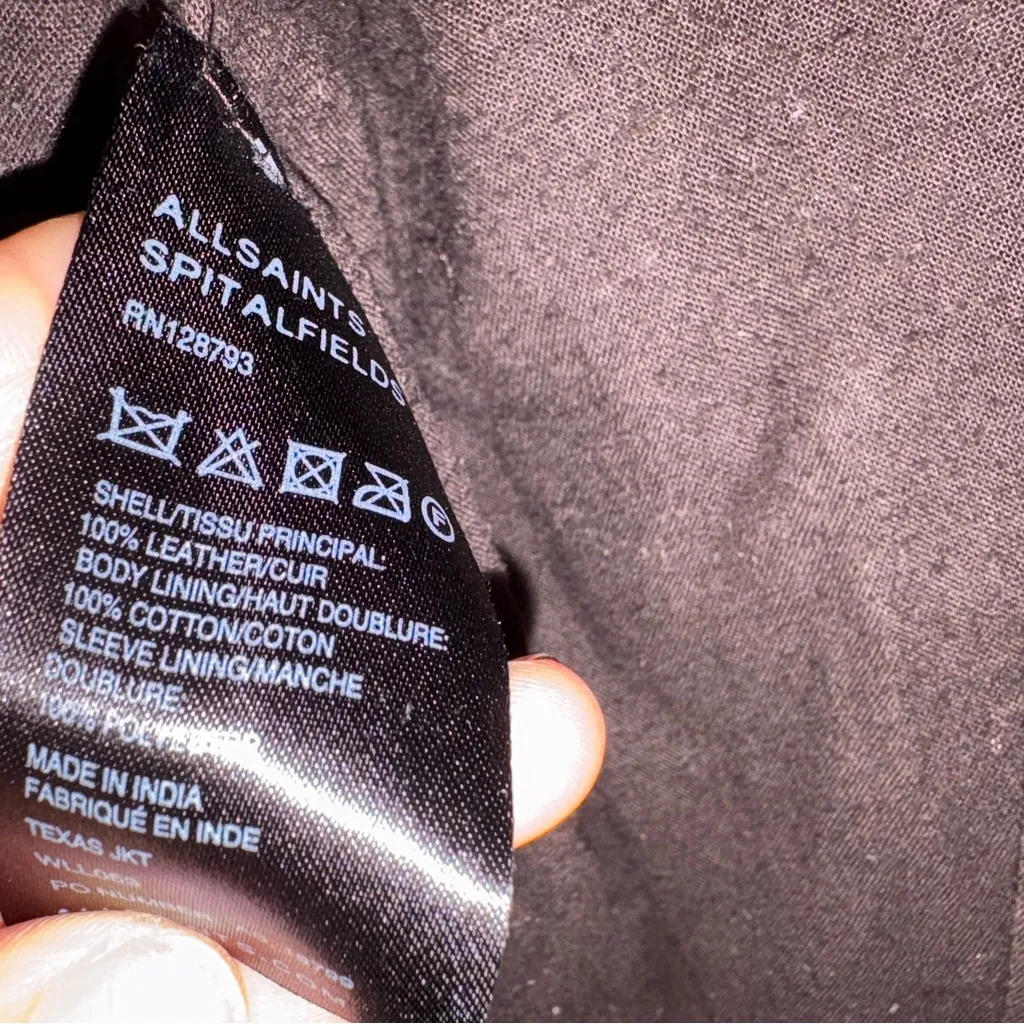 AllSaints Spitalfields Brown Leather Moto Jacket Size 2 - Image 15