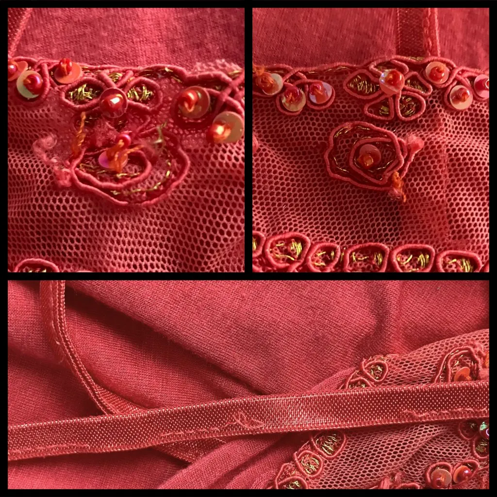 Vintage Y2K Coral Sequin Beaded Cami Going Out Top Fairycore. Medium/Large. Tank - Image 11