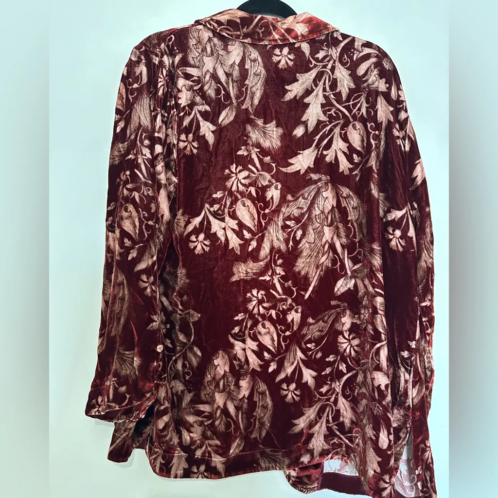 Soft Surroundings ICONS XL NWT Silk Velvet poets tunic shirt button down floral - Image 6