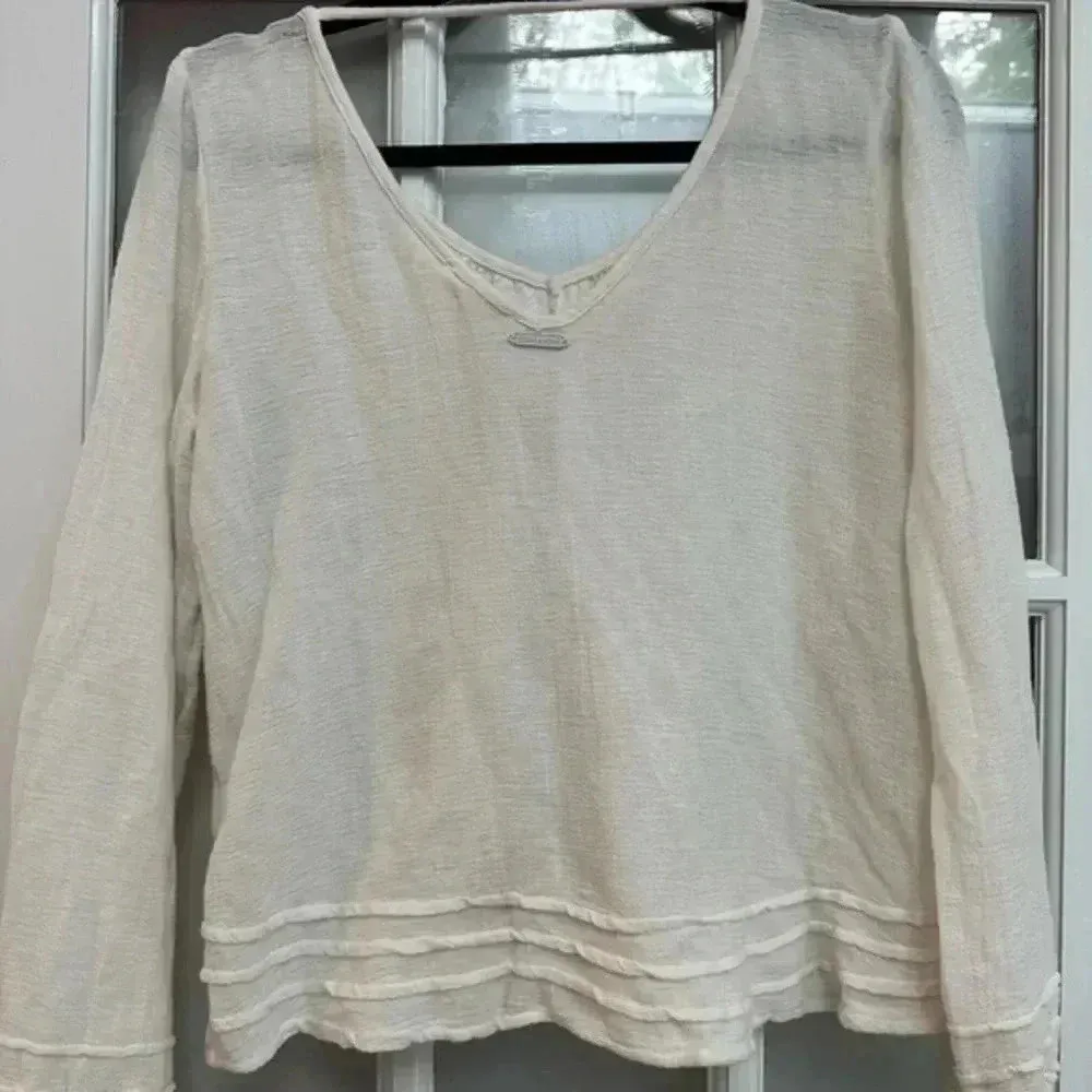 Billabong Cream Long Sleeve Cotton Coastal Beach Bohemian Vibes Blouse Size S - Image 2