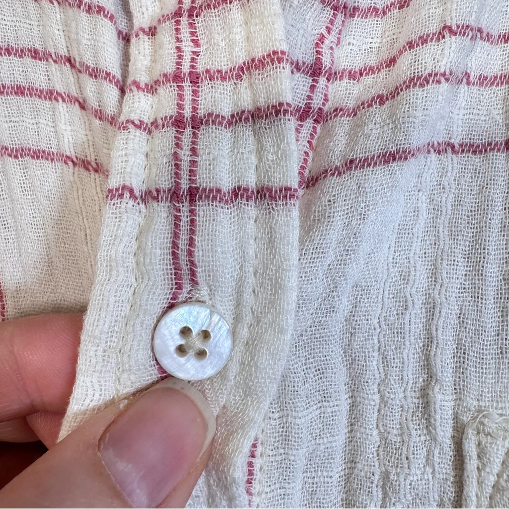 Faherty White Pink Plaid Organic Cotton Button Down Shirt Womens L Natural Fiber - Image 9
