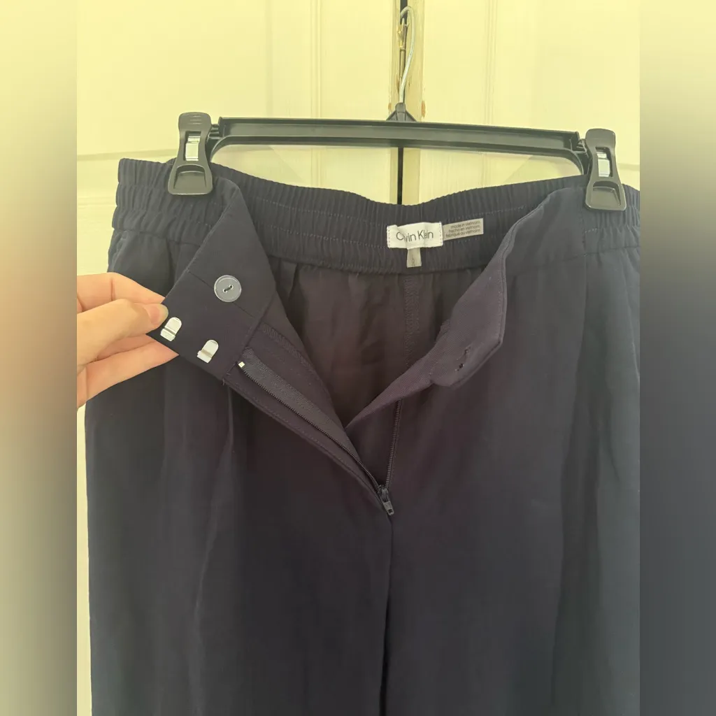 Calvin Klein Straight Leg Navy Blue Elastic Waist Pants Work Pants Size Large - Image 4