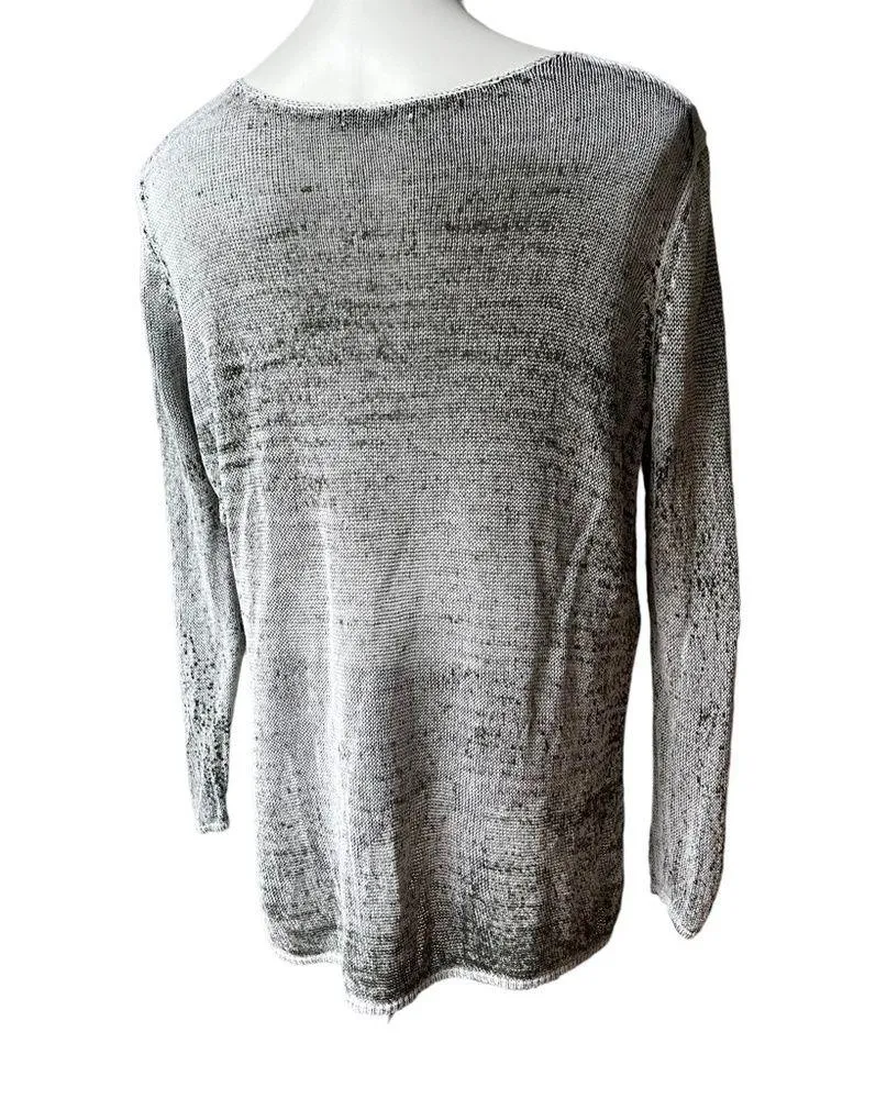 Nic + Zoe Speckled Green White Long Sleeve Open Knit Linen Blend Sweater, Sz L - Image 4