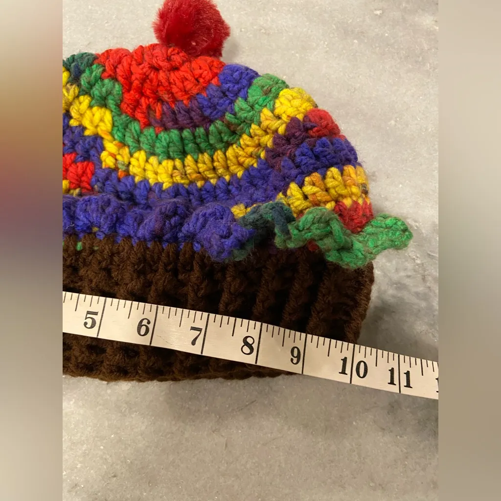 Handmade Crochet Rainbow Chocolate Cupcake Beanie Winter Hat Cozy Comfy Warm - Image 5