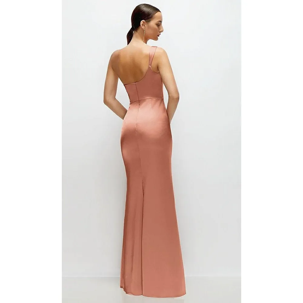 After Six One-Shoulder Cat-ye Neckline Fit And Flare Satin Maxi Dress Size 4 - Image 9