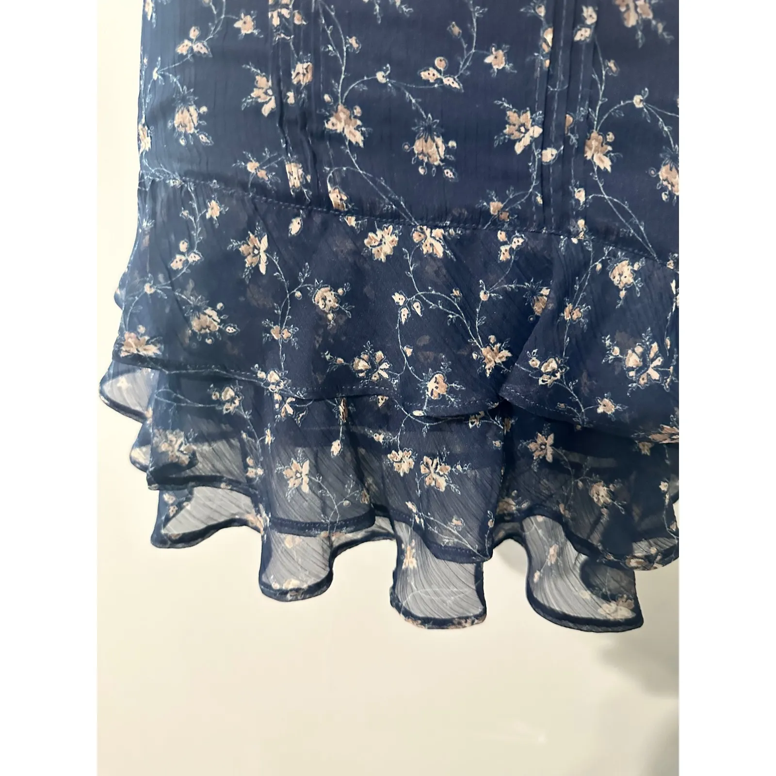 Abercrombie Fitch Navy Floral Ruffle Tiered Mini‎ Dress XS - Image 6