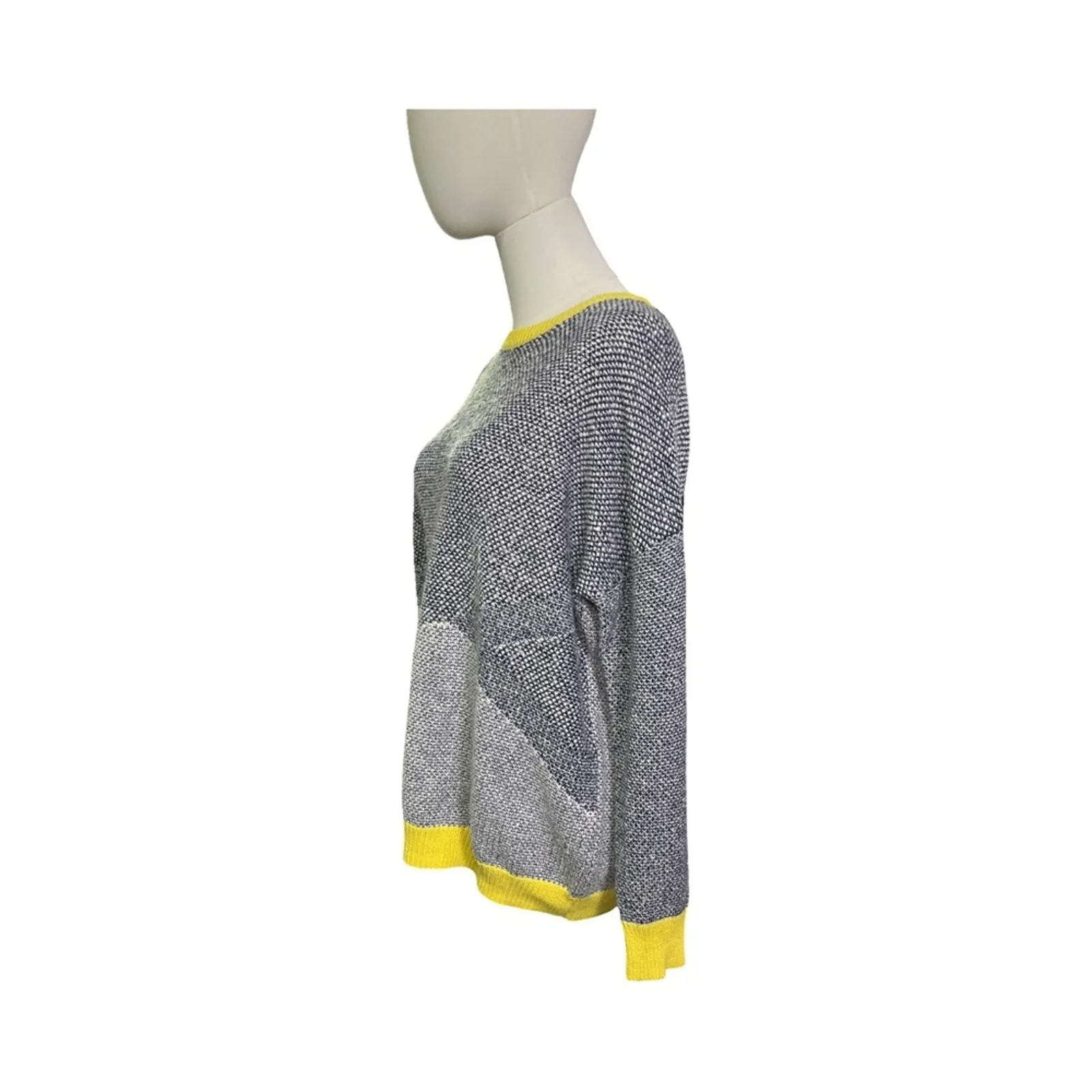 Trouvé Colorblock Knit Sweater Yellow Gray Navy Angora Blend Size Large Cozy - Image 2