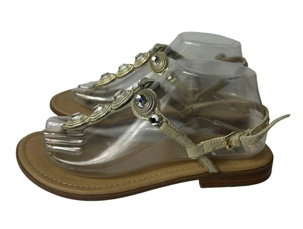 White Mountain Gold Leather Rhinestone Embellished Thong Sandals Sparkly Sz 7.5 - Image 3