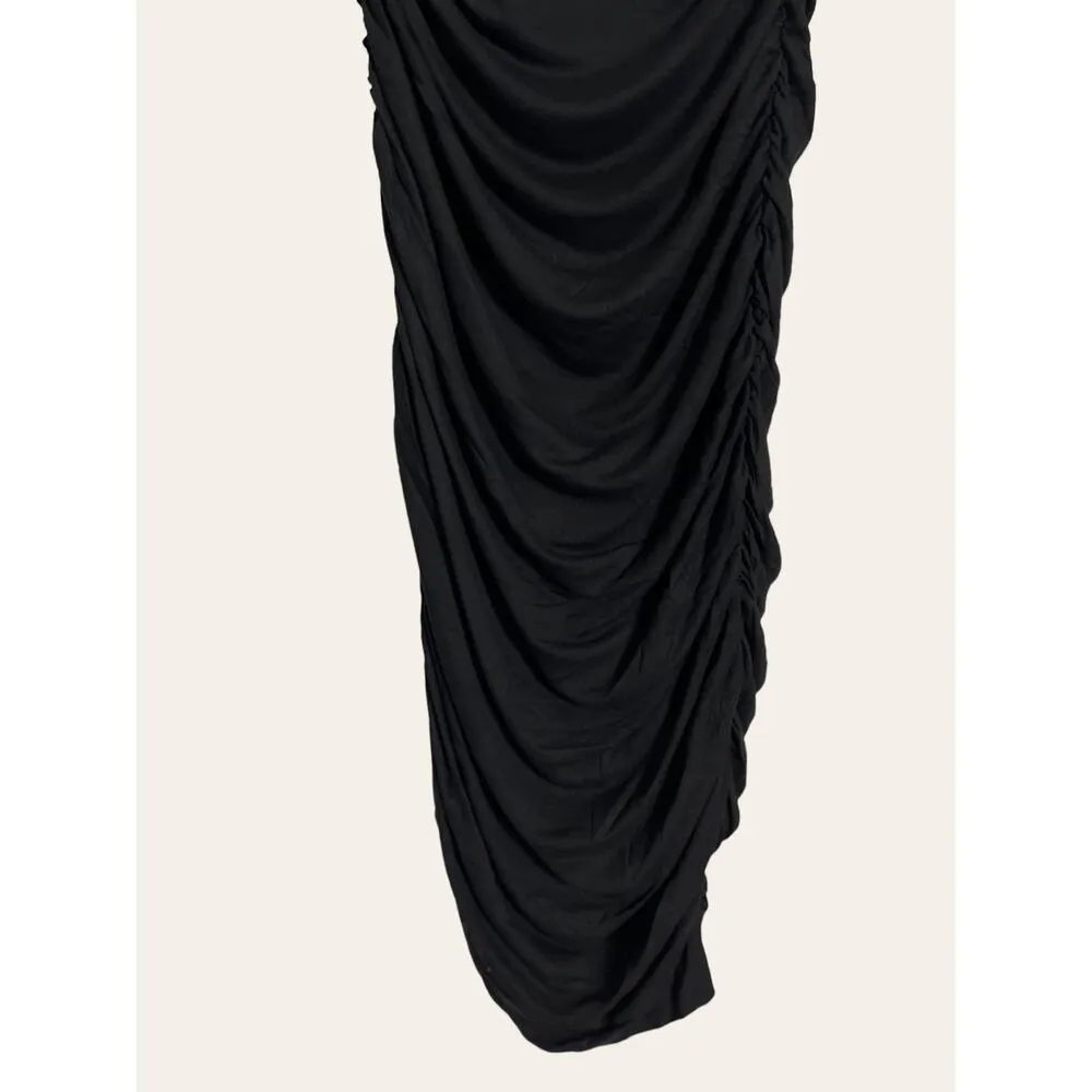 All Saints Milla Black Long Sleeve Ruched Knee Length Dress Size 4 - Image 4