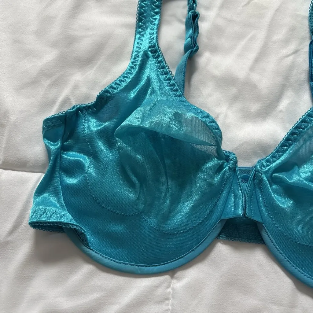 Vintage 80s 90s Y2K Unlined Bra Womens Blue Lace Mesh Nylon Sexy Boudoir Size undefined - Image 3