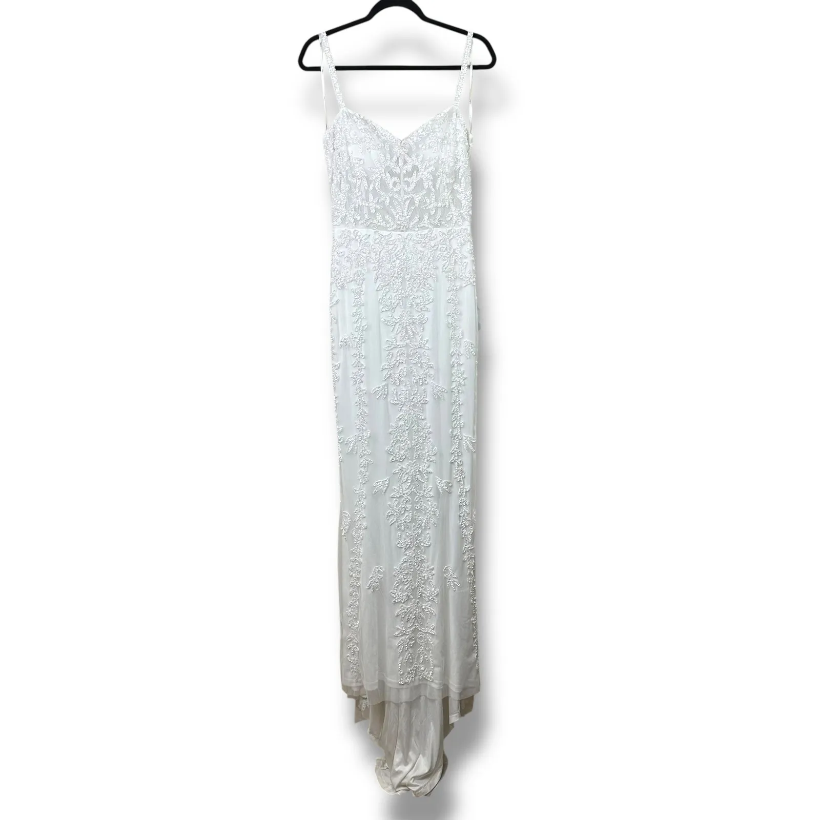 Lulus Lux Bridal NWT Momentous Love White Beaded Bustier Mesh Mermaid Maxi Dress - Image 3