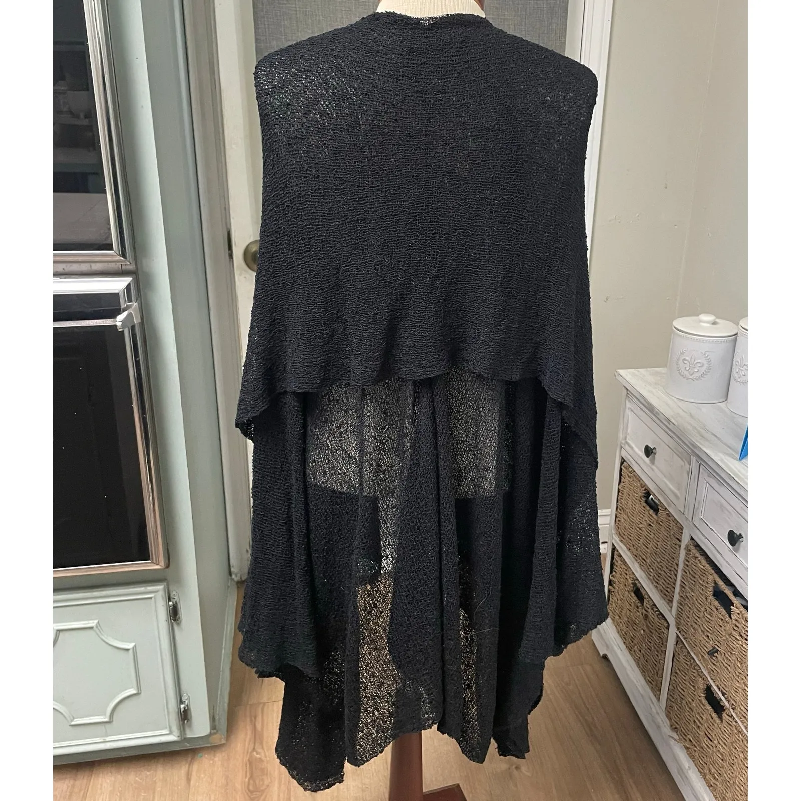 Chicos Size M/L VTG Stretch Open Vest Duster Cardigan Black Travel Minimalist - Image 3