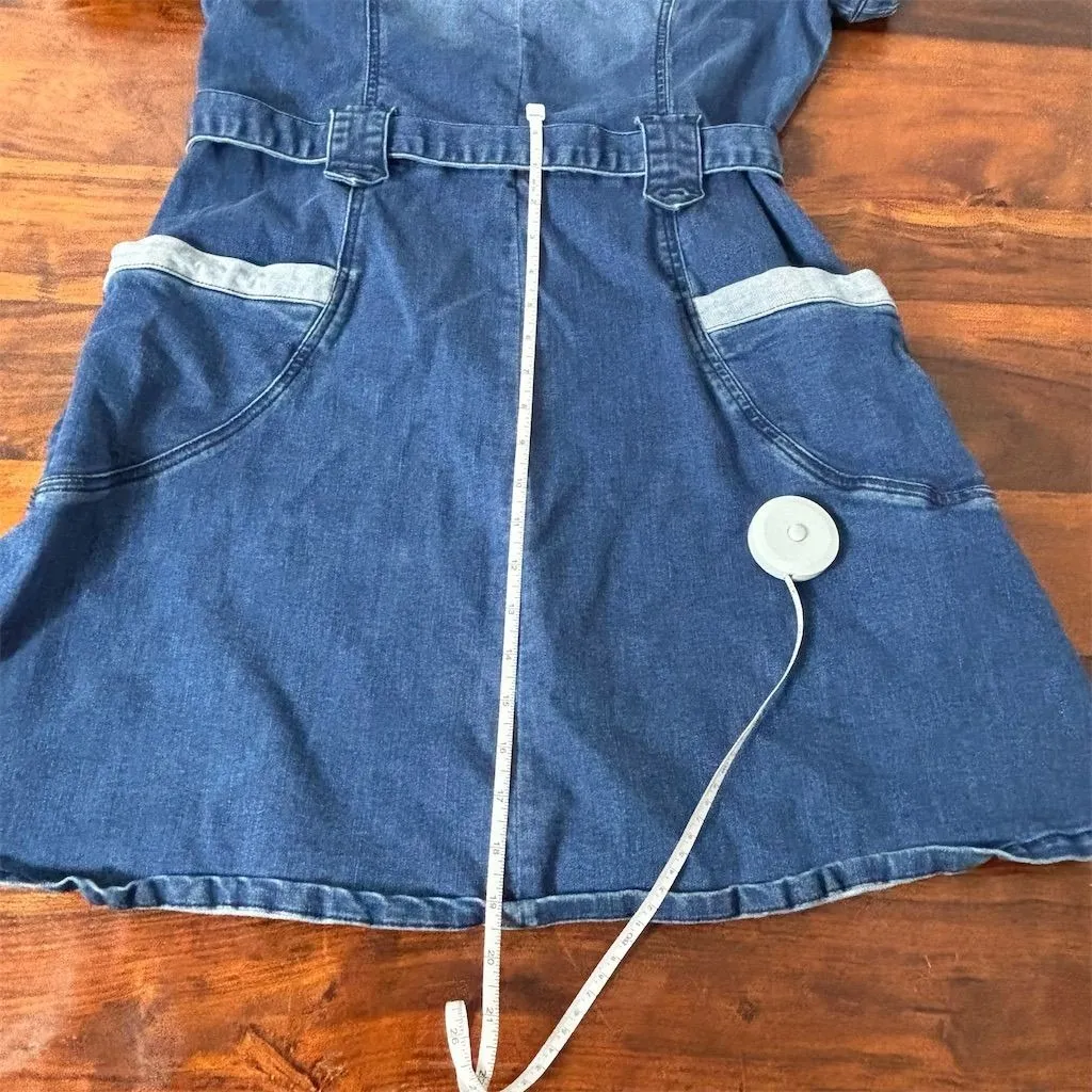 Bebe Women's Blue Denim Zip-Up Belted Knee Length Dress‎ Size 10 - Image 7
