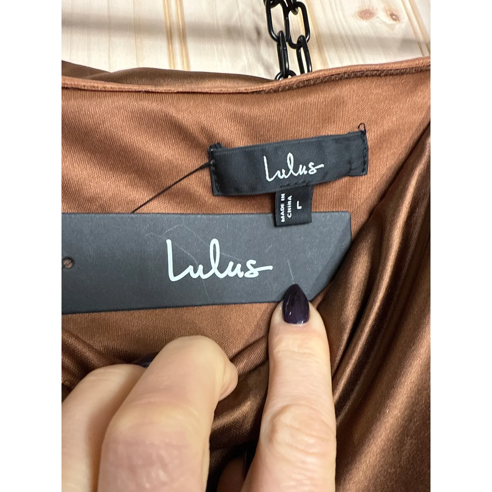 NWT Lulus Luxurious Vision Brown Satin Off-the-Shoulder Mini Dress Party Size L - Image 6