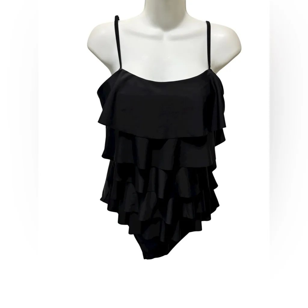 MaxModa Ruffle 1PC Swimsuit Black Size XL NWT Full Coverage Tank Beach Vacay - Image 2