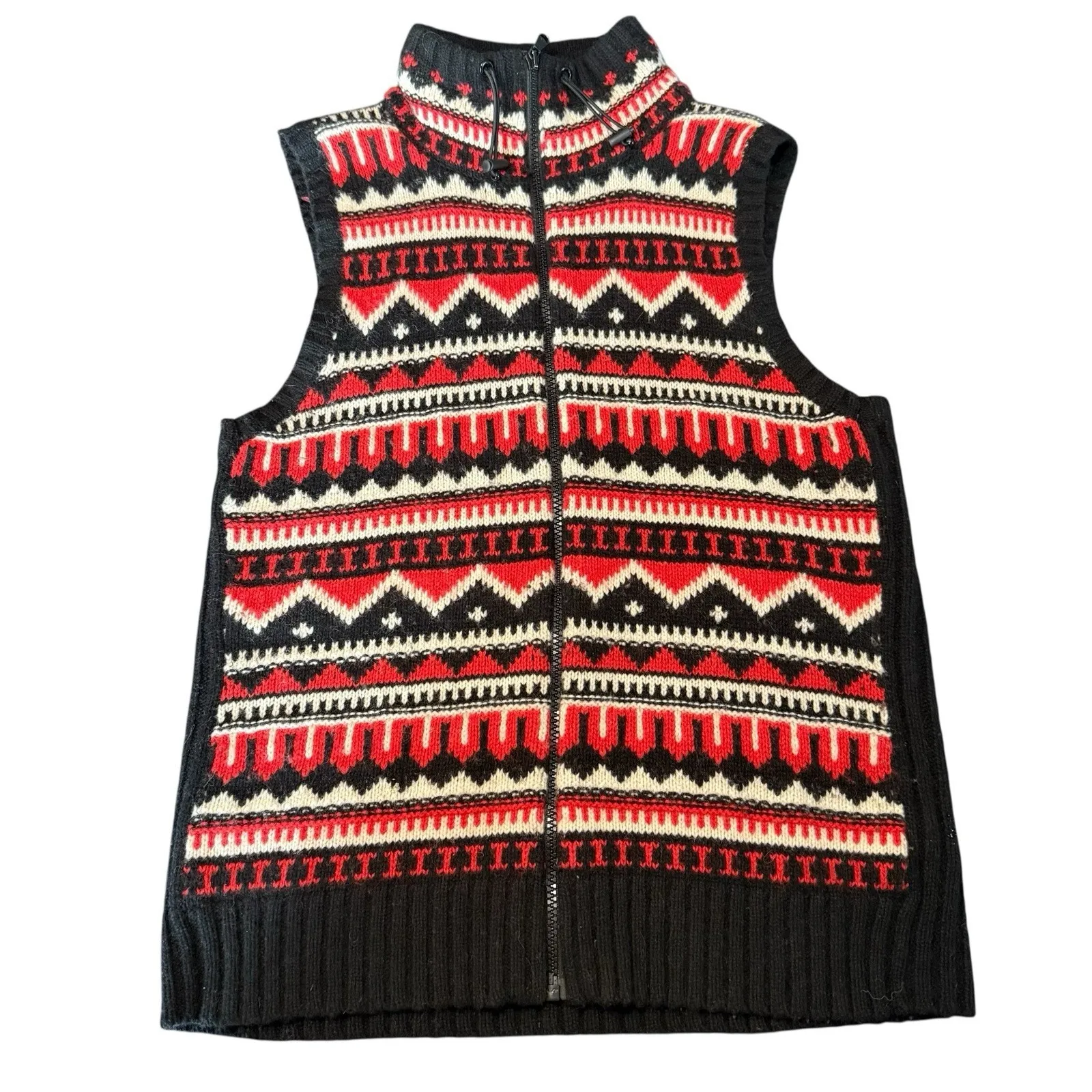 Lauren Ralph Lauren Fair Isle Knit‎ Vest Full Zip Women Size L Red Black White - Image 2