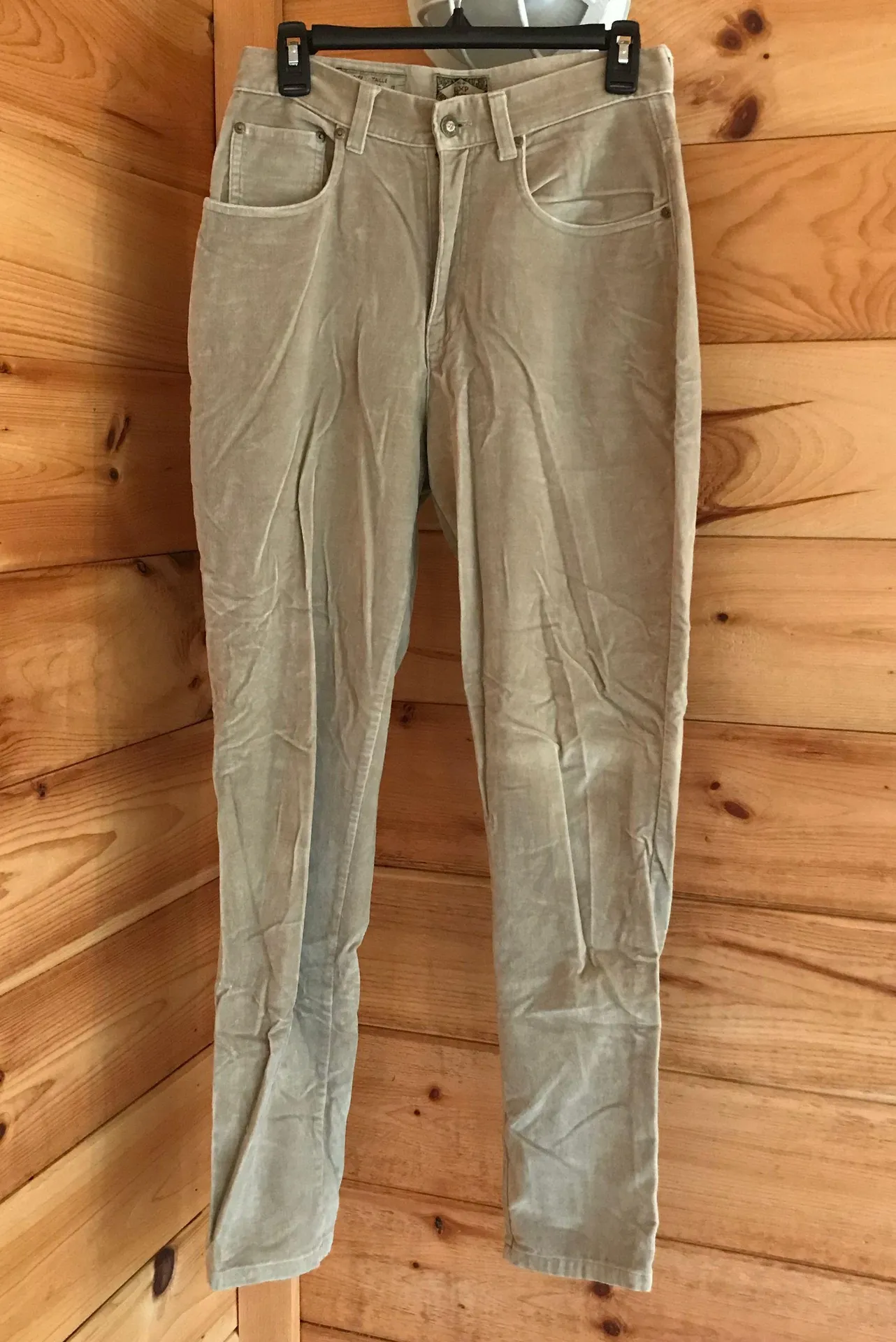 VINTAGE 100% COTTON  HIGH WAISTED STRETCHY BEIGE PANTS - Image 3