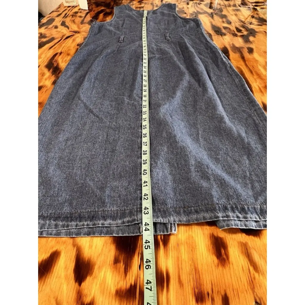 Studio‎ Ease Size Measured Maxi Denim Jumper Dress V Neck Western Cowgirl Blue - Image 6