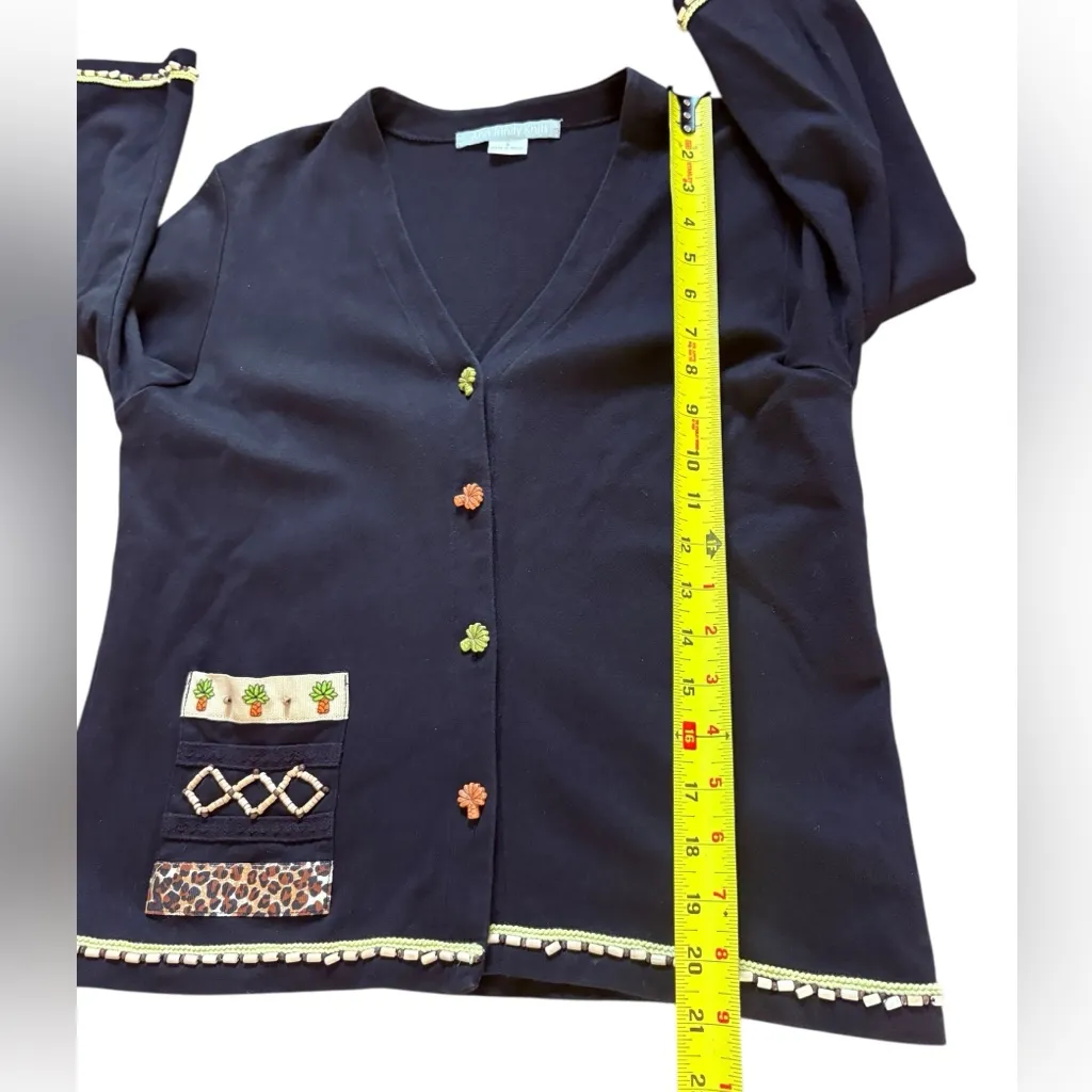 Ann Trinity Cotton Cardigan Sweater Beaded Embellishment Womens Small Artsy Black - Image 8