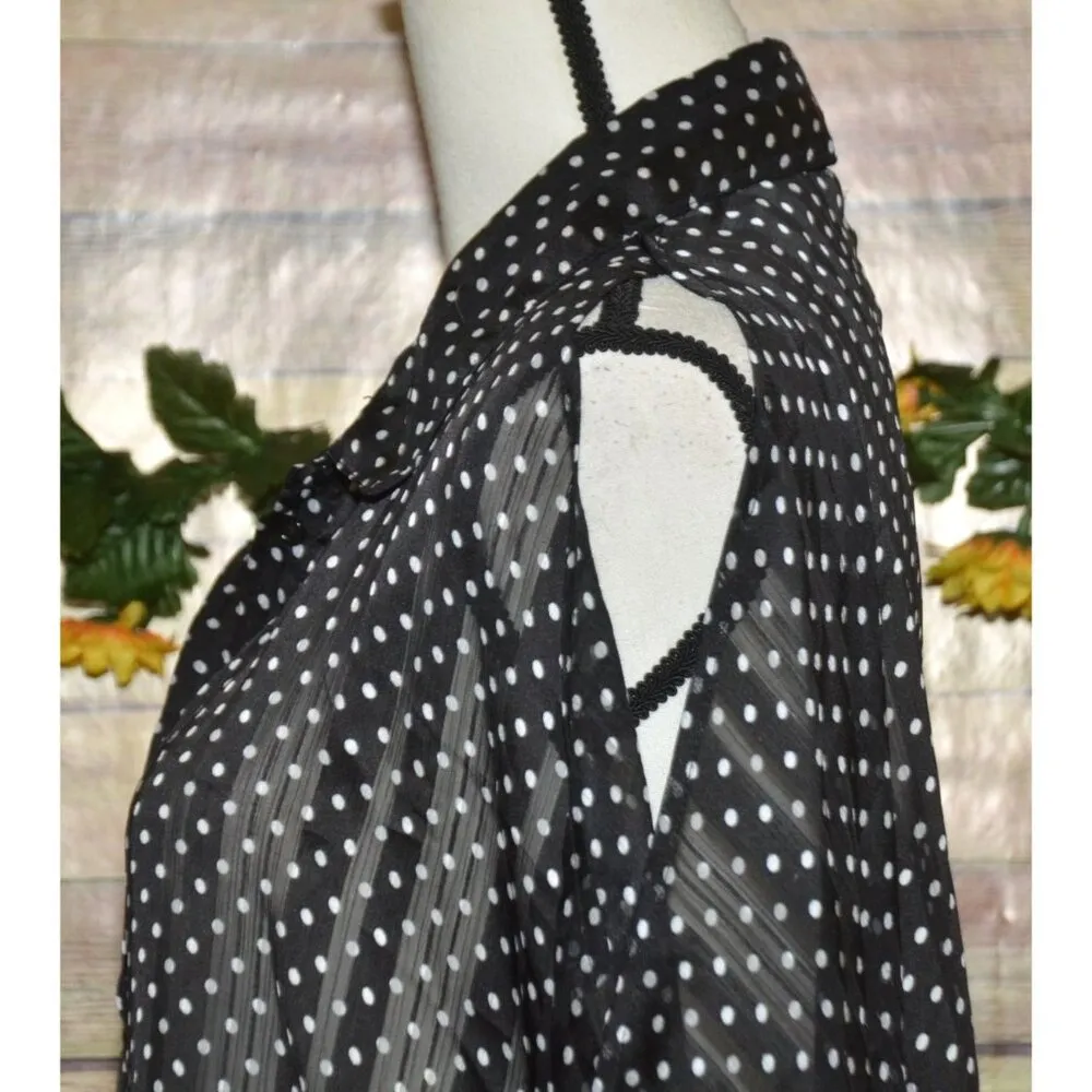 Lane Bryant Black Polka Dot Button Front Sheer Blouse Plus Size 22W 24W Tunic - Image 6