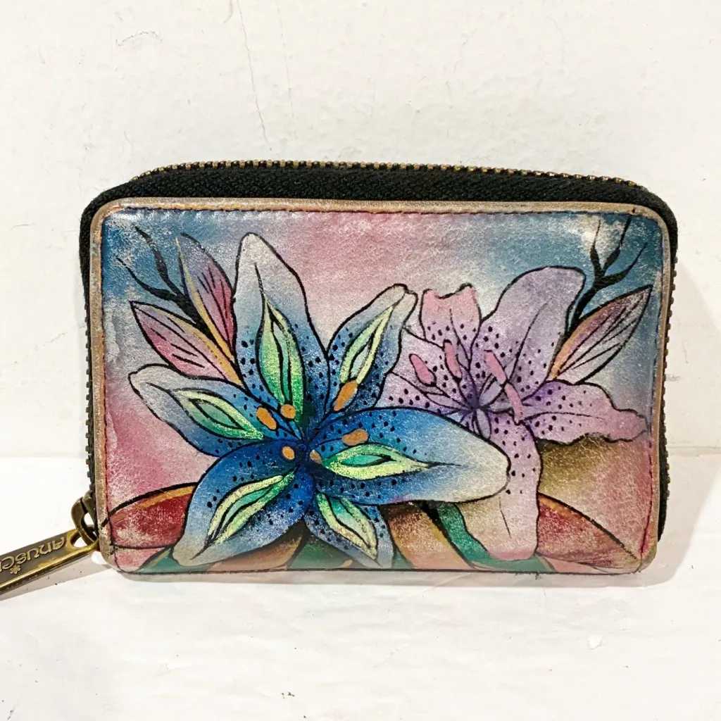 Anuschka Accordion Credit Business Card Holder Wallet Zip Around Japanese Garden - Image 5