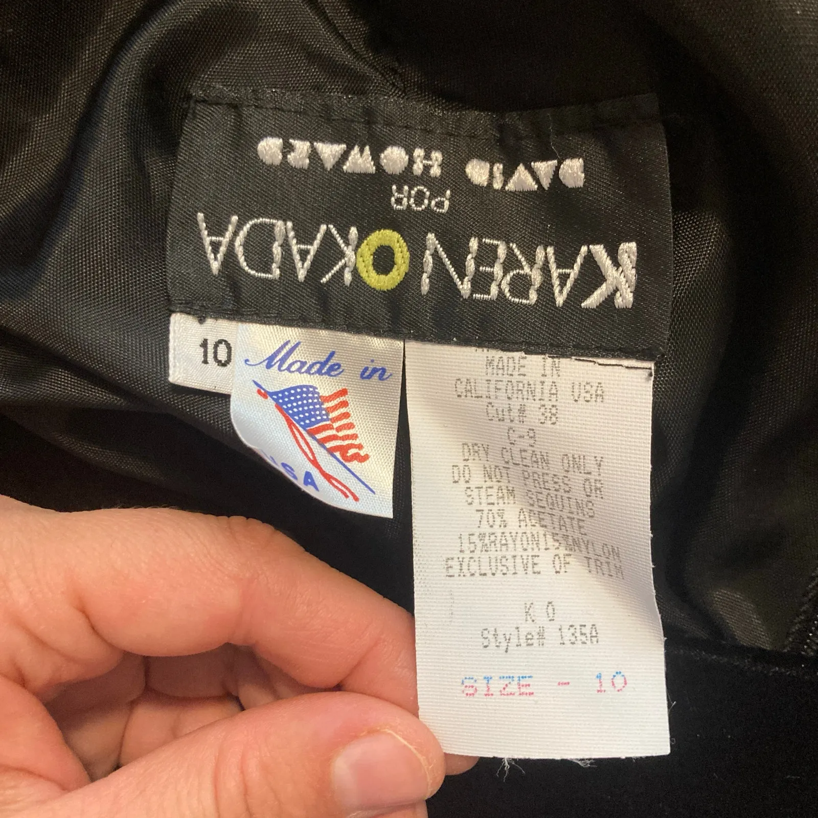 Vintage 80’s Karen Okada for David Howard Velvet Black Sequin Bow Skirt Set Suit Size 10 - Image 16