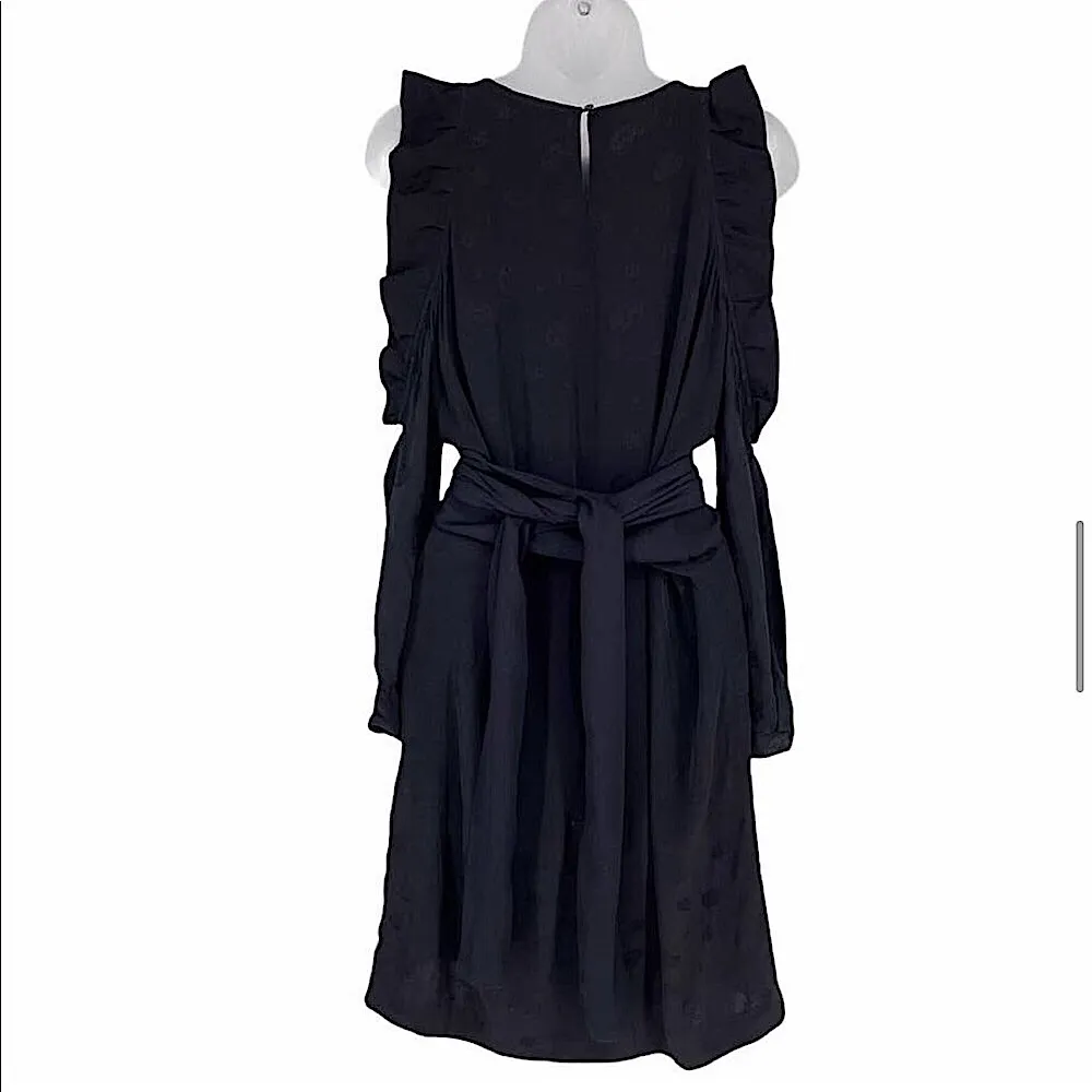 MAJE Rod Black Jacquard Viscose Cold Shoulder Mini Dress Ruffle Paisley LBD chic - Image 3