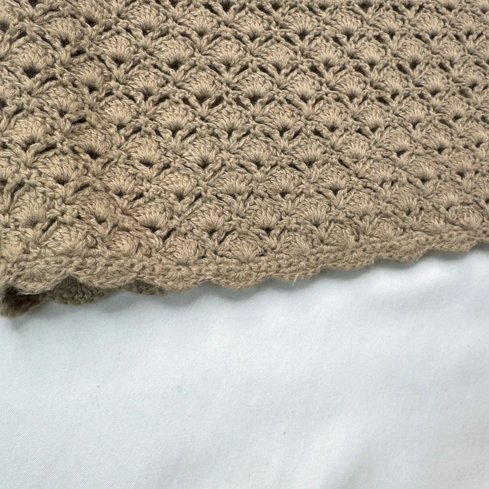 Crochet Sweater Vest Beige Ramie Cotton Large Boho Cottage Retro Hippy Festival - Image 6