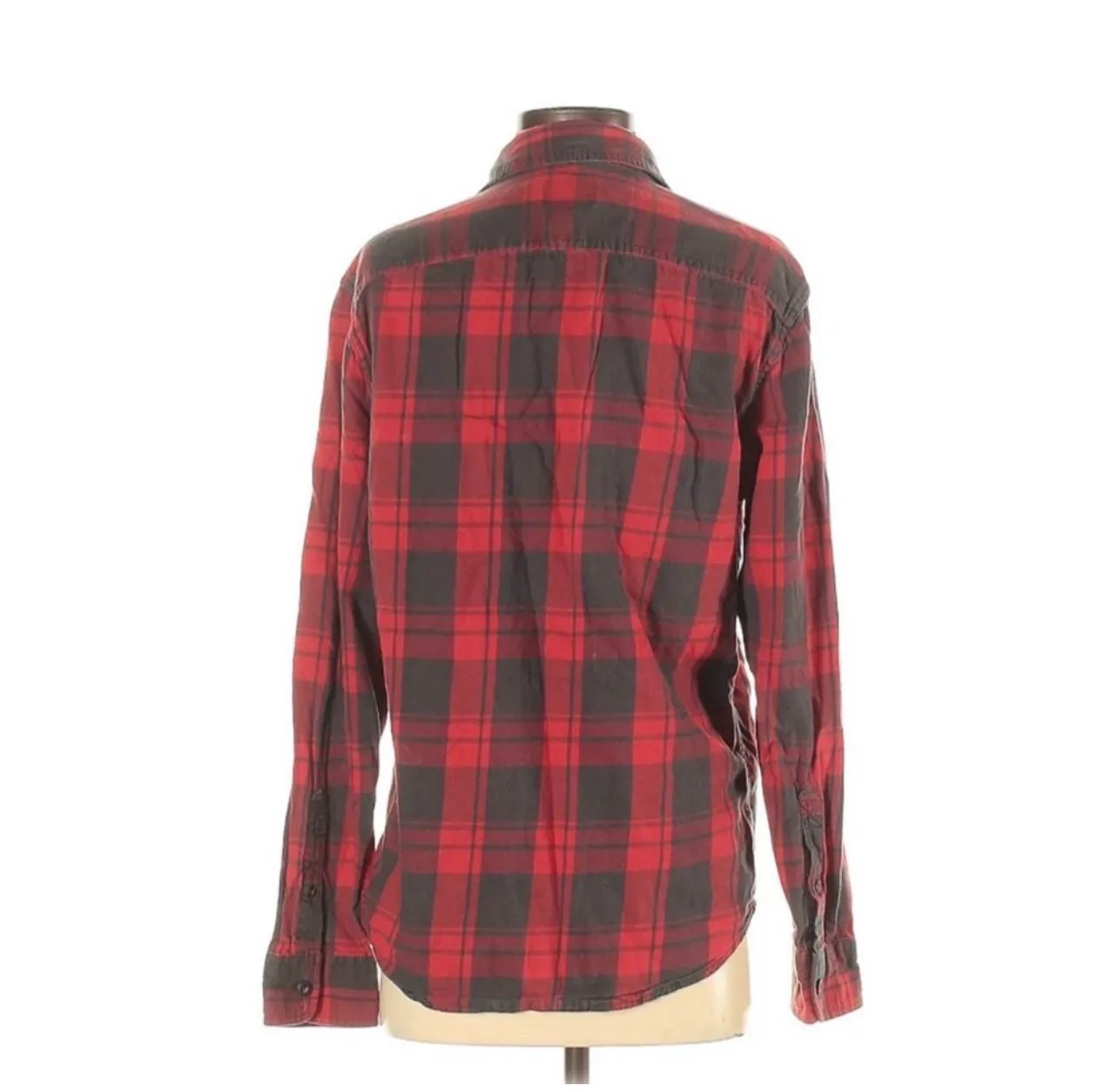 American Eagle Classic Red Plaid Boyfriend Button Down Flannel - Image 2