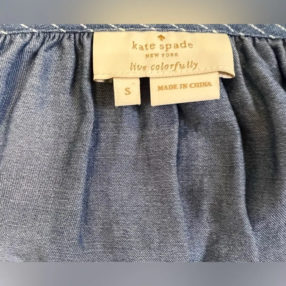 Kate Spade Chambray Indigo Striped Tassel Blouse Size Small - Image 4