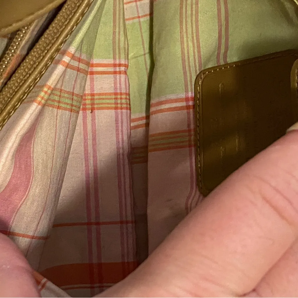 VTG Fossil Woven Straw and Leather Shoulder Bag 75082 Beige Tan Pink Plaid Lined - Image 4