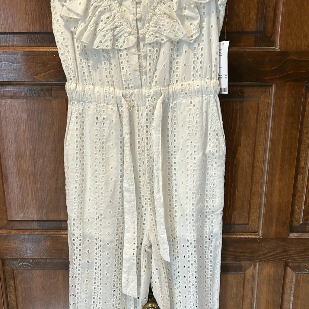 NWT Urban Outfitters Magnolia Eyelet Jumpsuit Dress Sleeveless Ruffled Small - Image 6
