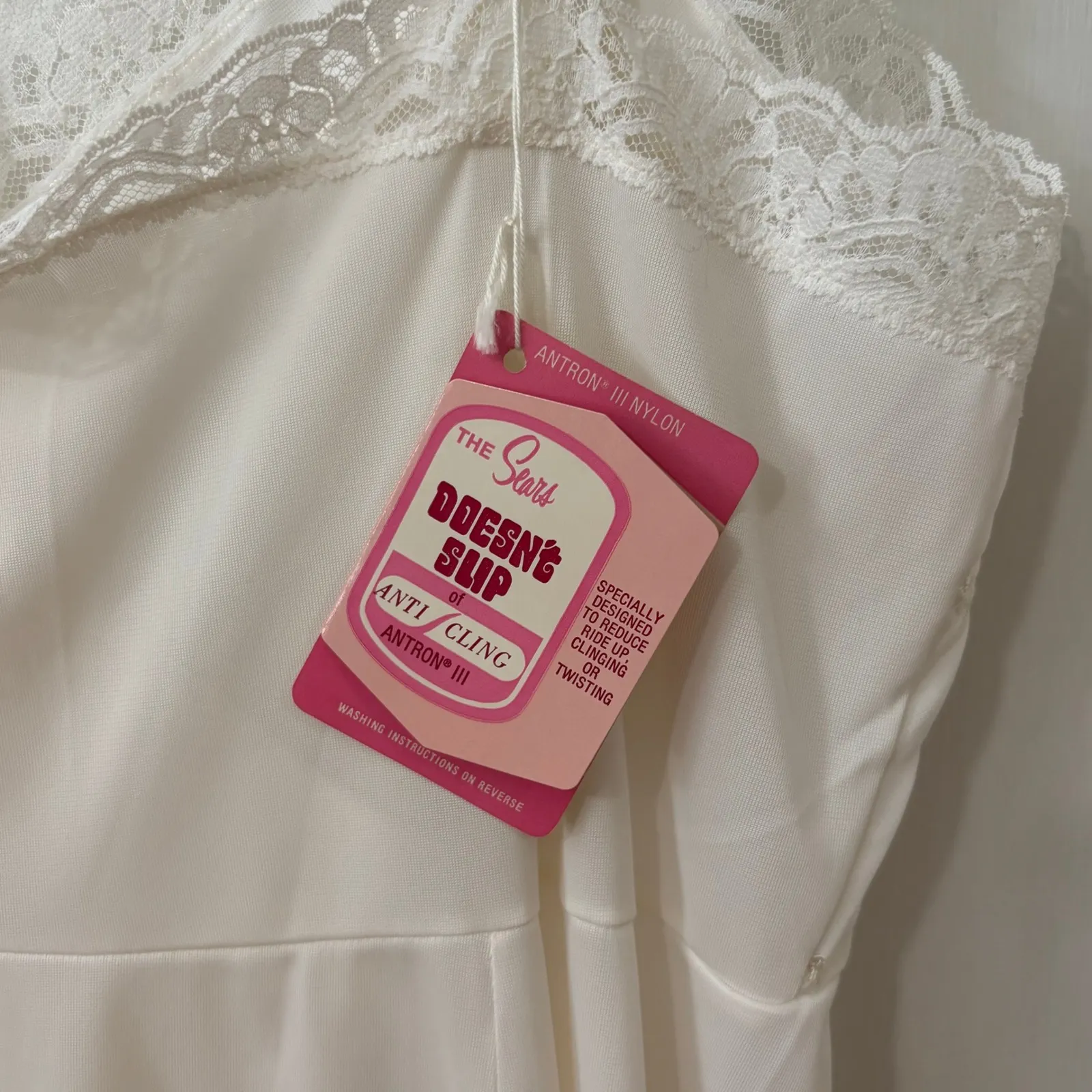 Vtg Sears Embroidered Slip Dress Coquette Y2K Cottagecore Ivory Lace Trim 38 NWT White Size M - Image 4