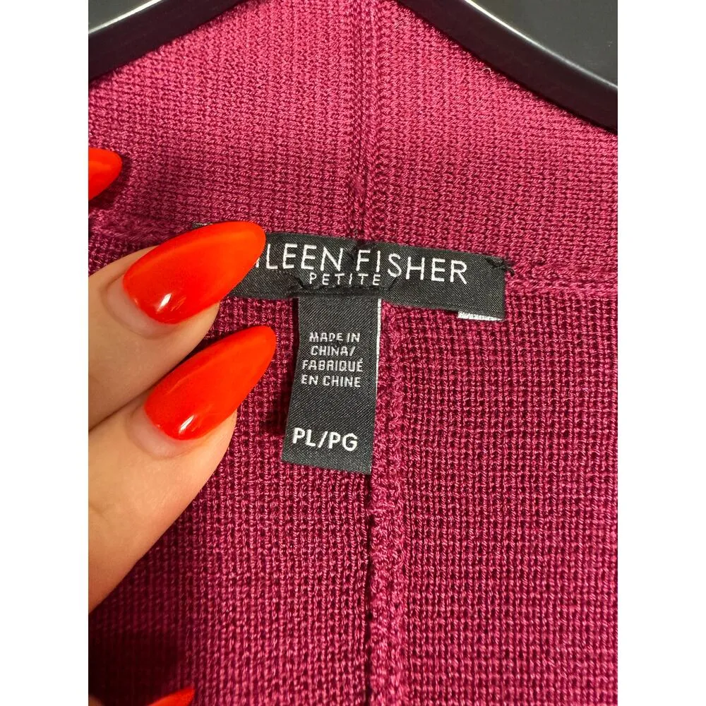 Eileen Fisher Berry Red Cardigan Petite Large PL | Silk Cotton Open Front Jacket - Image 4