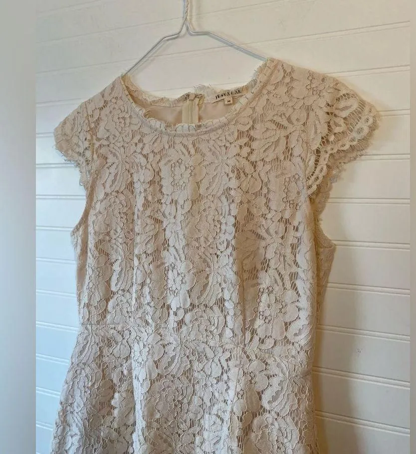 Jessakae Eyelet Lace Oatmeal Cream Dress Size M - Image 3